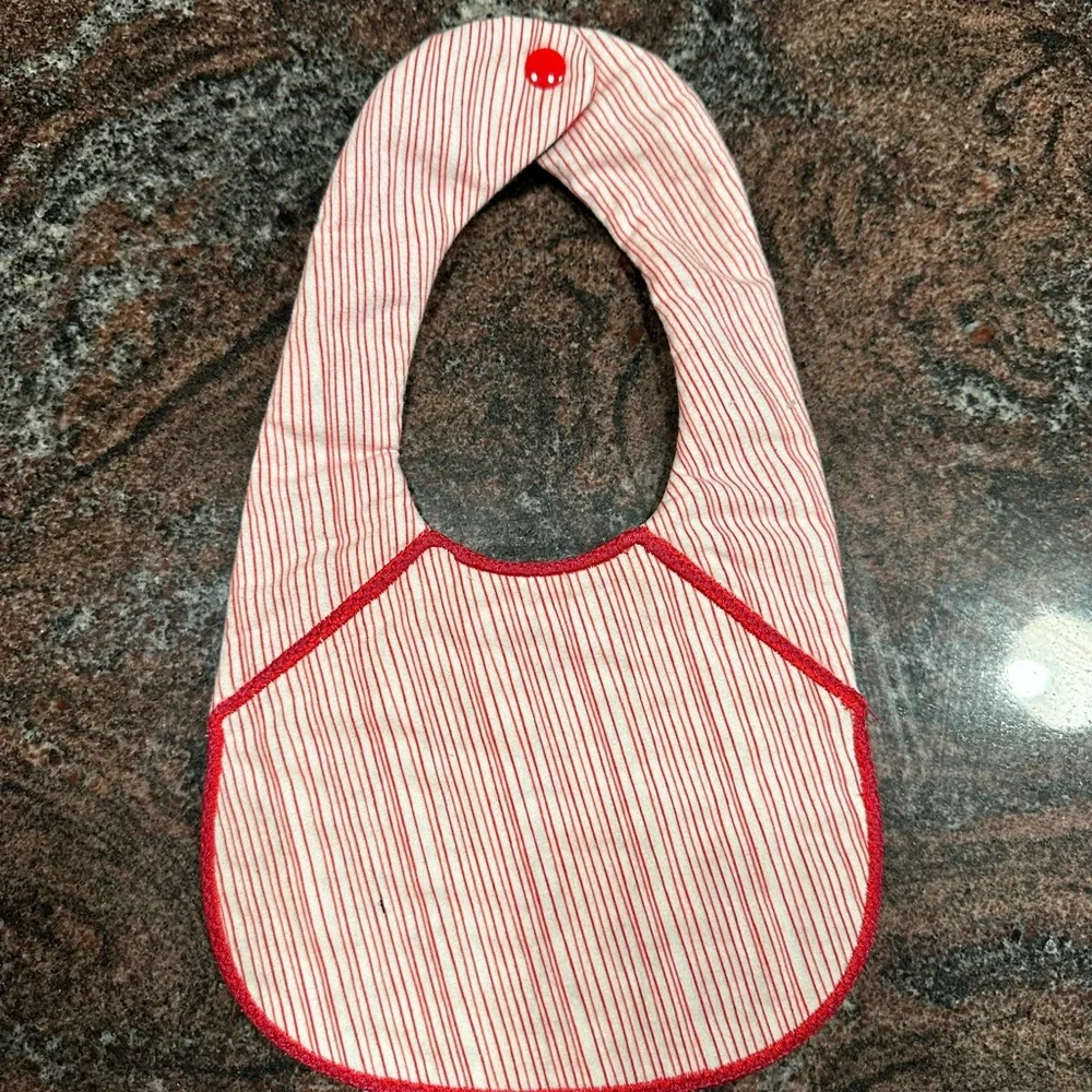 Handmade reversible quilted baby bib in Boston Red Sox design